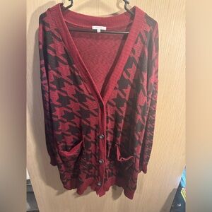 Women’s Maurices Burgundy and Black Houndstooth Button Up Cardigan Size 1X
